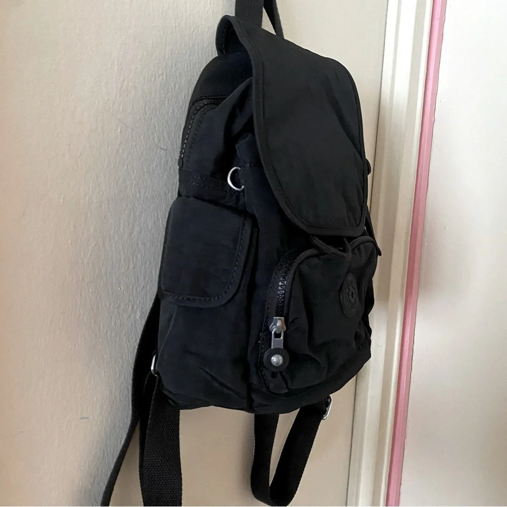 Kipling Small Black City Pack Backpack with Top Flap and Multiple Compartments